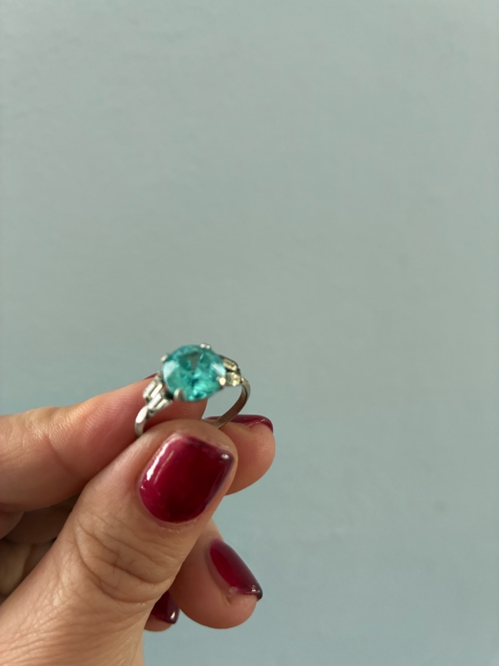 Vintage Silver Ring with Aqua Blue Round Gemstone